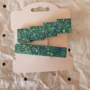 Glittery Green Hair Clips